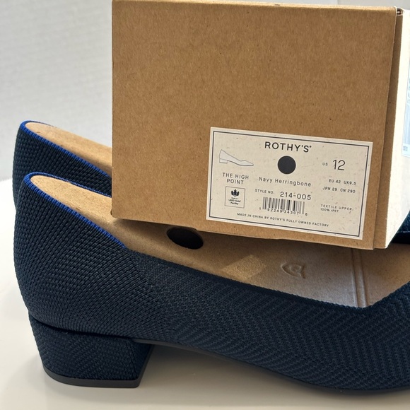 Rothy's The High Point Block Heel Women's 12 Navy Herringbone Knit Shoes NEW - Picture 10 of 15
